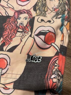 Lost Surfwear Anime Pop Art Girl Swim Trunks Charcoal Size S